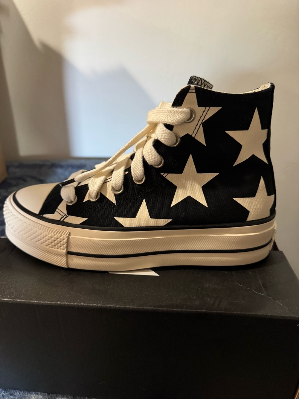 Converse Black High Top Sneakers with White Stars - Picture 2 of 4